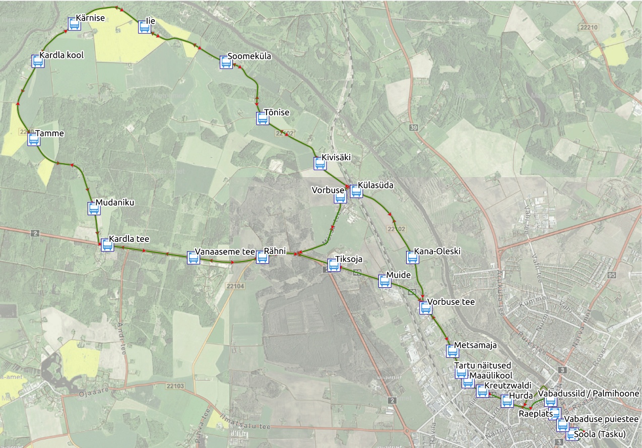 Tartu on-demand area map