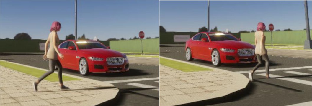 Vehicle gives way to pedestrian